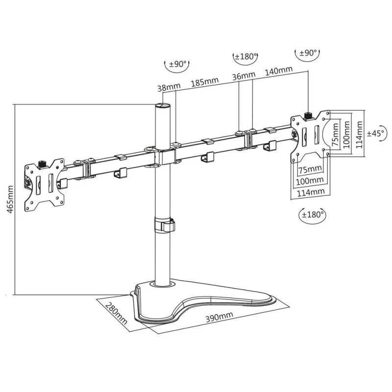 ACT Free standing dual monitor arm AC8320 Max weight 16 kg Min screen 33 cm Max screen 81.3 cm