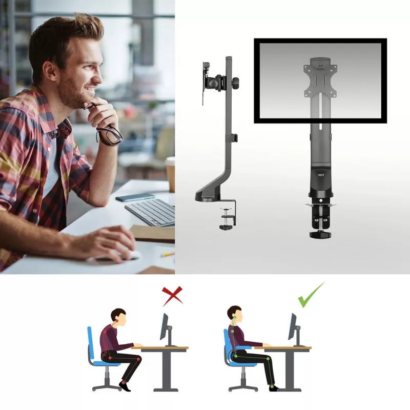 ACT Single monitor arm office quick height adjustment Clamp/Bolt-through 8 kg