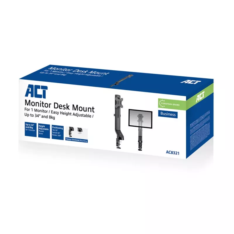 ACT Single monitor arm office quick height adjustment Clamp/Bolt-through 8 kg