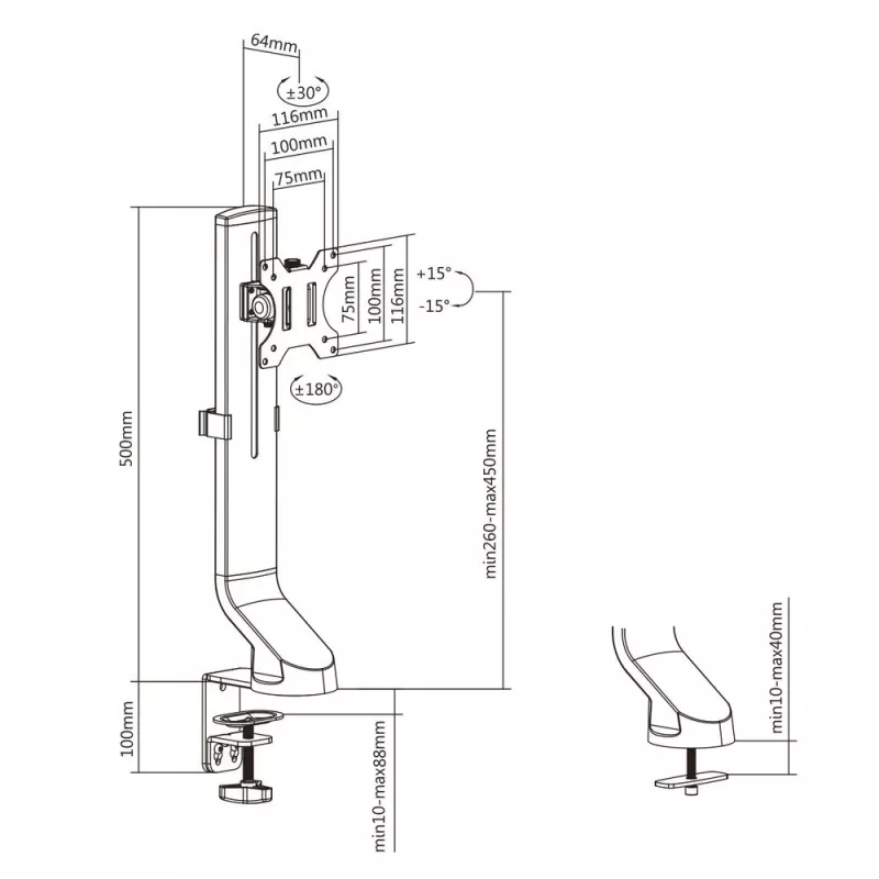 ACT Single monitor arm office quick height adjustment Clamp/Bolt-through 8 kg