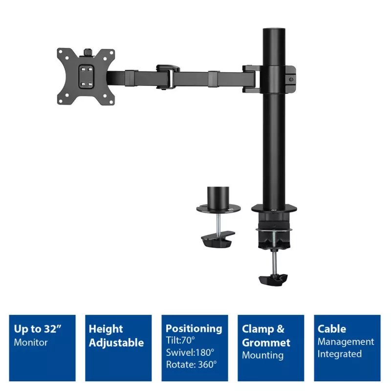 ACT Single monitor arm office solid pro Clamp/Bolt-through 12 kg 10-32 inch