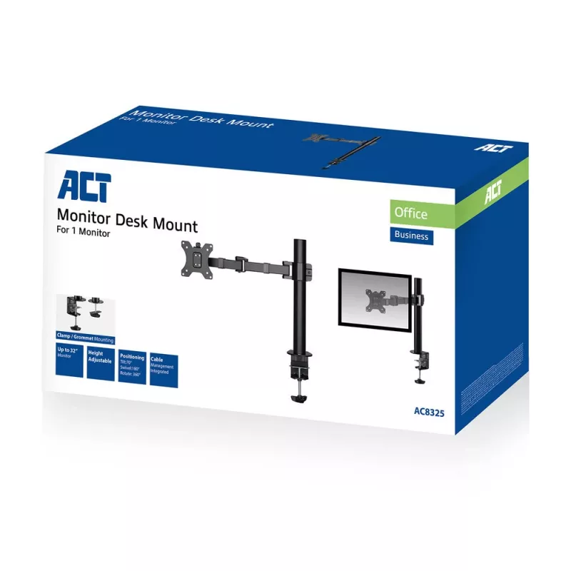 ACT Single monitor arm office solid pro Clamp/Bolt-through 12 kg 10-32 inch
