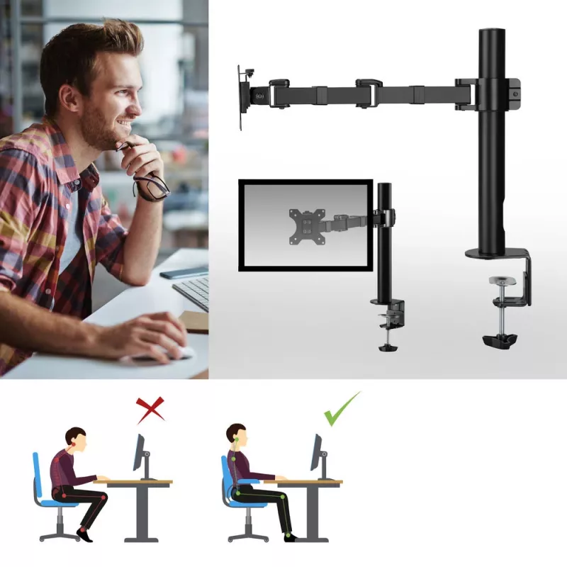 ACT Single monitor arm office solid pro Clamp/Bolt-through 12 kg 10-32 inch