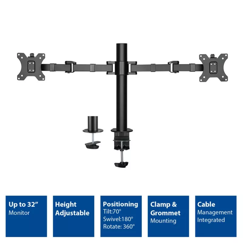 ACT Dual monitor arm office solid pro Clamp/Bolt-through 12 kg 10-32 inch