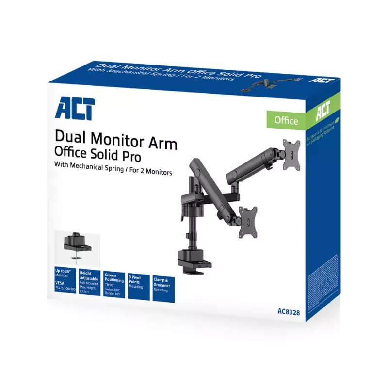 ACT Monitor arm 35 inch office solid pro, mechanical spring, 2 monitors
