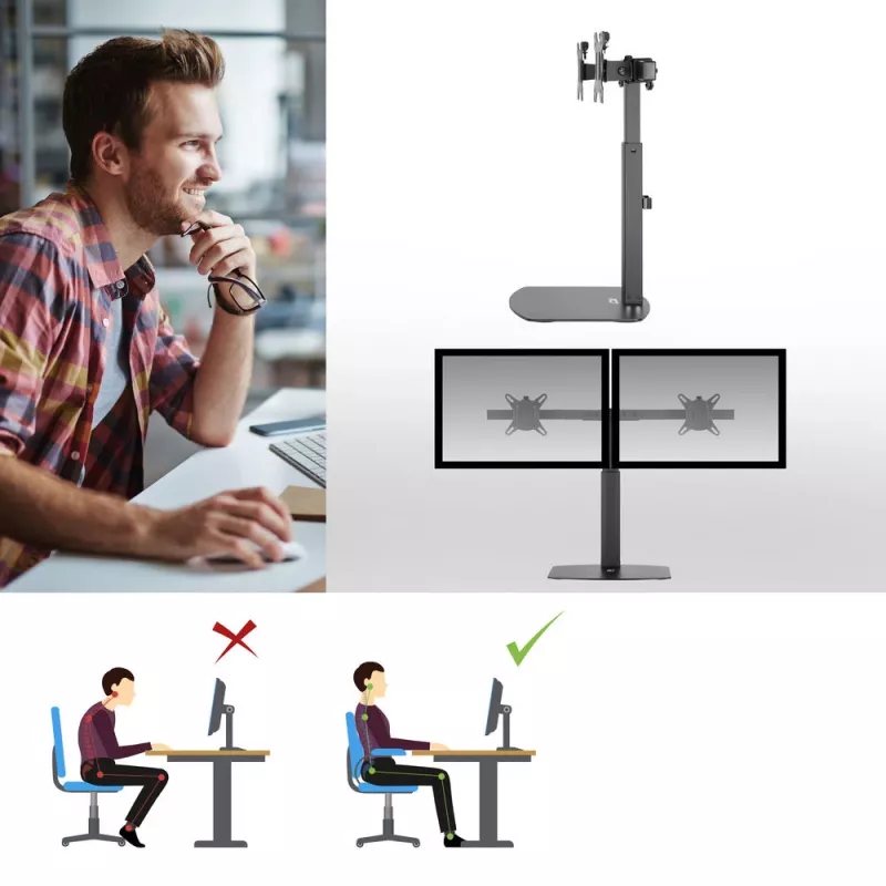 ACT Monitor arm 27 inch office, free standing with gas spring, crossbar, 2 monitors