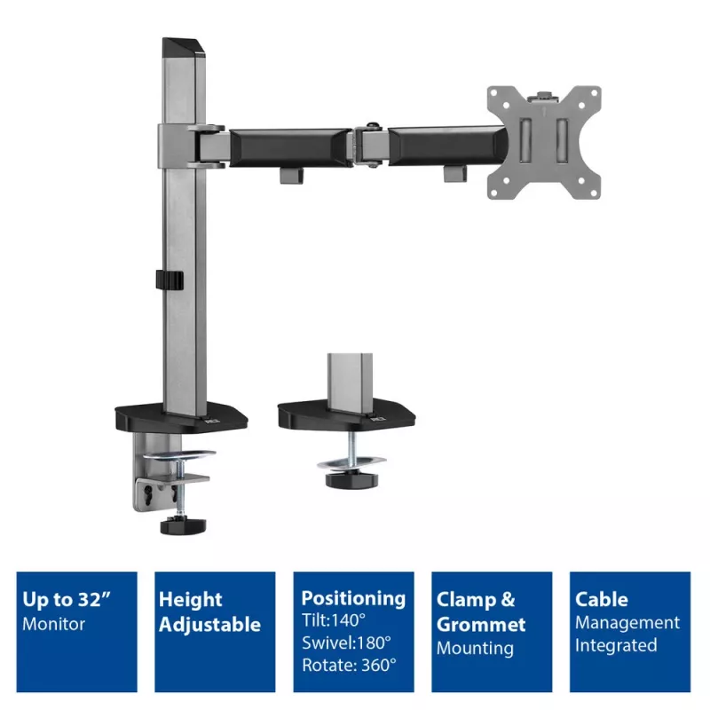 ACT Single monitor arm office silver Clamp/Bolt-through 9 kg 17-32 inch