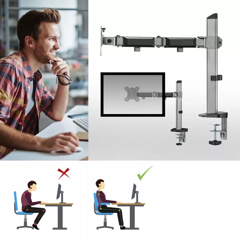 ACT Single monitor arm office silver Clamp/Bolt-through 9 kg 17-32 inch