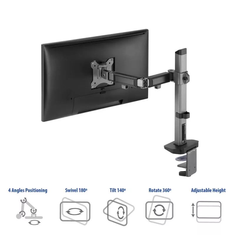 ACT Single monitor arm office silver Clamp/Bolt-through 9 kg 17-32 inch
