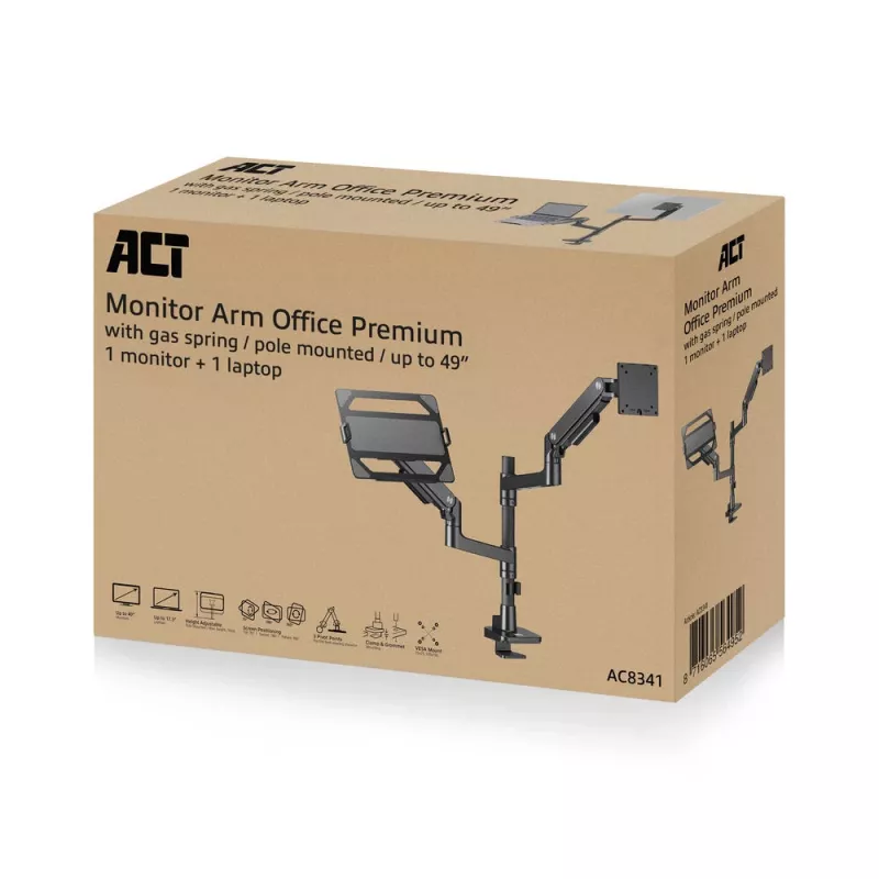 Laptop & monitor arm ACT AC8341 gas spring black 49 inch