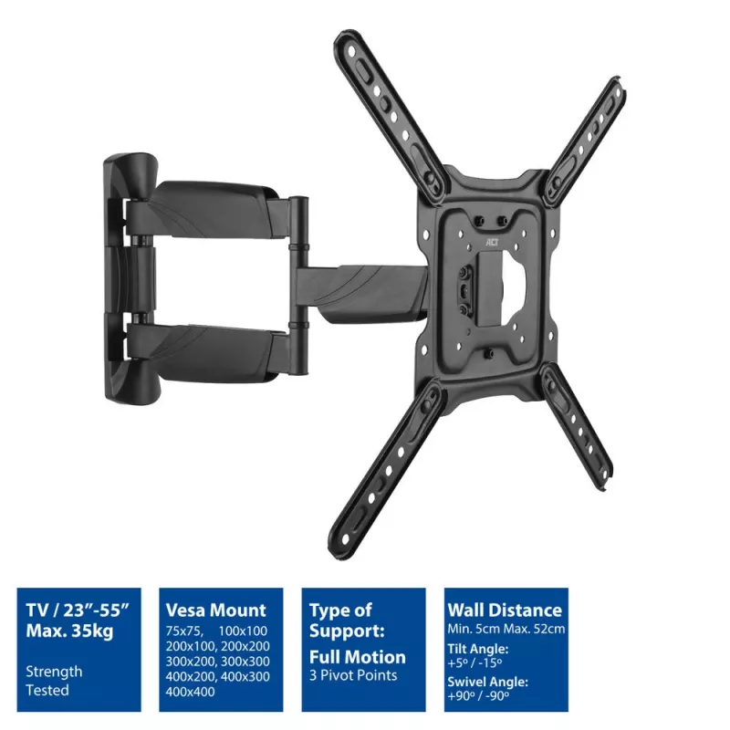 ACT Full Motion TV Wall Mount 23 inch up to 55 inch VESA 35 kg