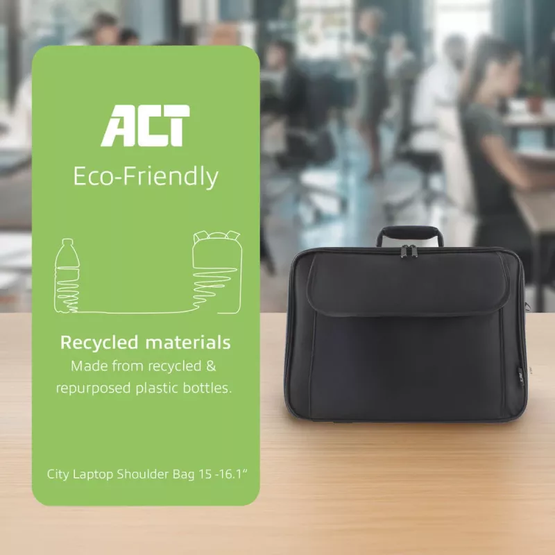 ACT Office shoulder bag for laptops up to 16.1”, made from recycled plastic bottles