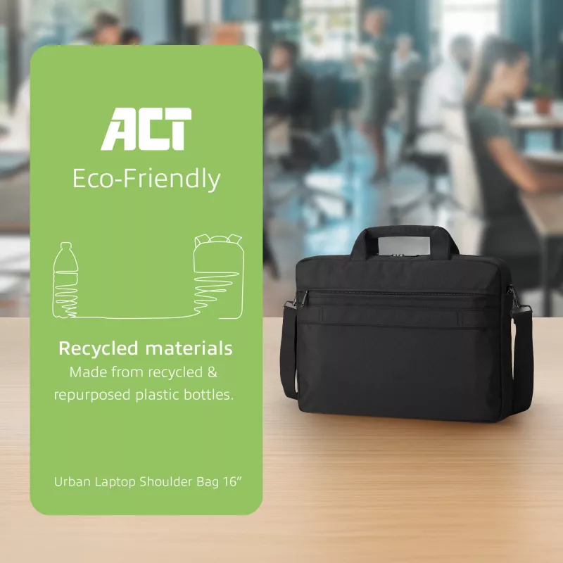 ACT Urban shoulder bag for laptops up to 16”, made from recycled plastic bottles