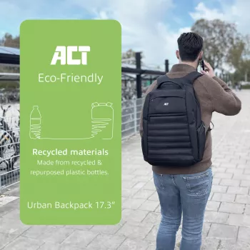 ACT Urban laptop backpack 17.3 inch, made from recycled plastic bottles