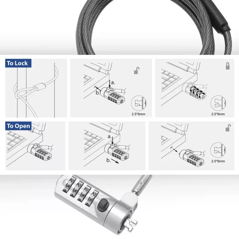 ACT Nano Laptop Lock with combination lock 2m cable