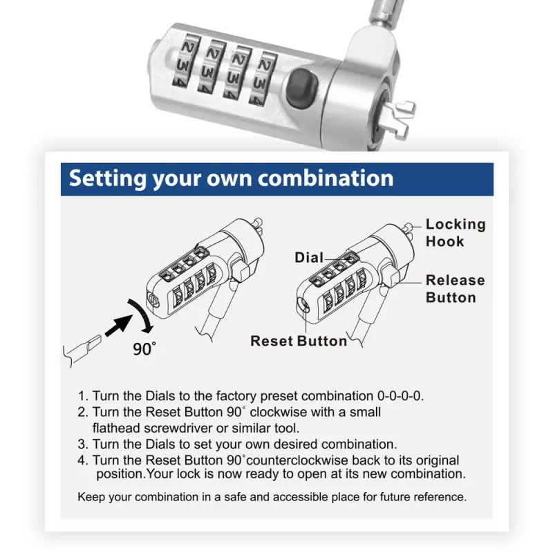 ACT Nano Laptop Lock with combination lock 2m cable