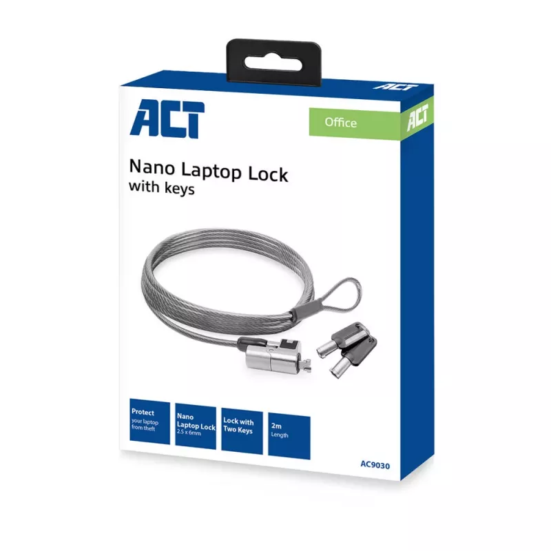 Laptop Lock ACT AC9030 Metallic Round Key 2m Cable