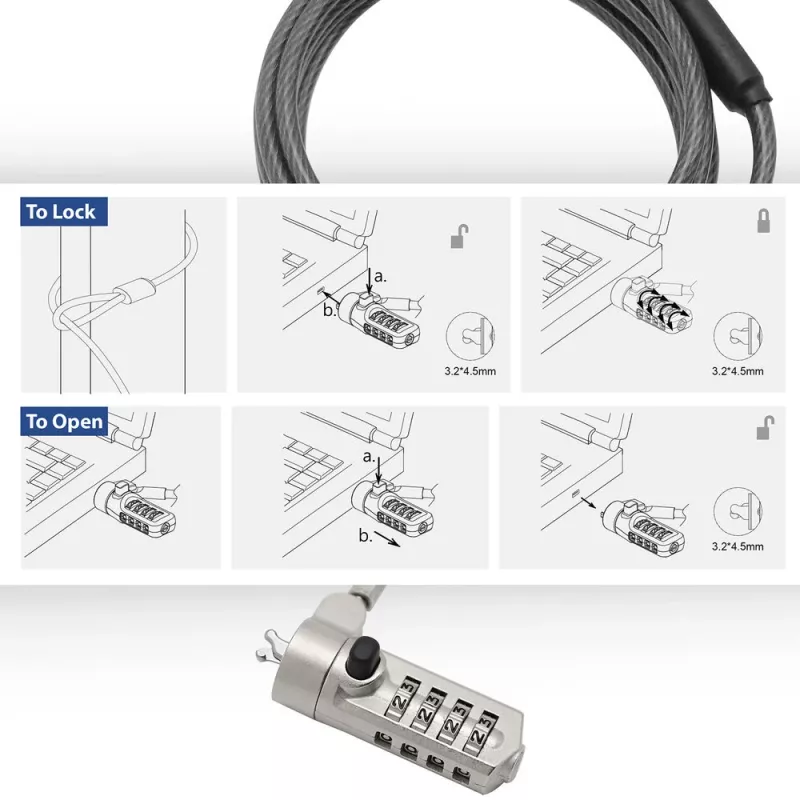 ACT Wedge Laptop Lock with combination lock Metallic 2m cable