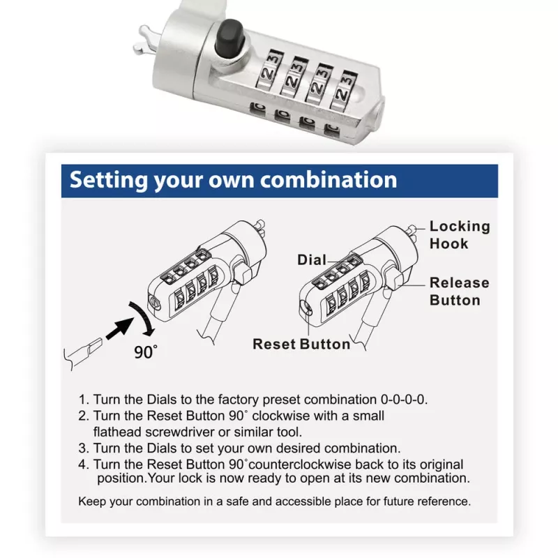 ACT Wedge Laptop Lock with combination lock Metallic 2m cable