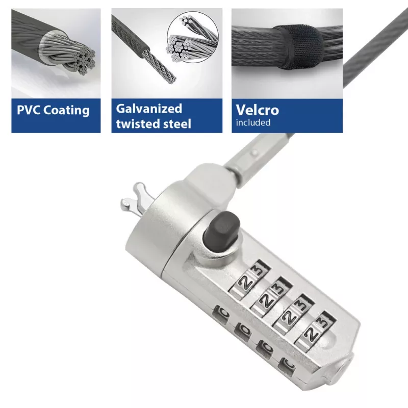 ACT Wedge Laptop Lock with combination lock Metallic 2m cable