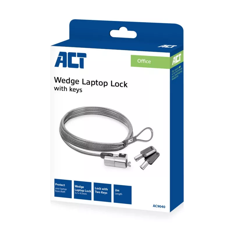 ACT Wedge Laptop Lock with keys Metallic 2m cable