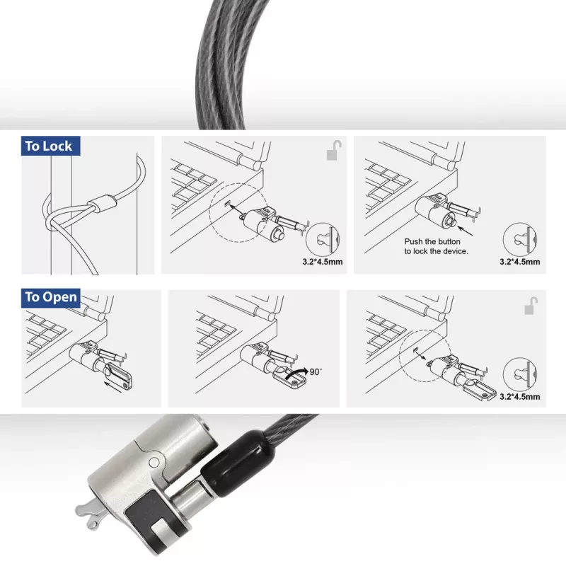ACT Wedge Laptop Lock with keys Metallic 2m cable