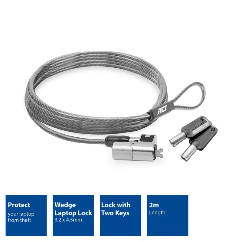 ACT Wedge Laptop Lock with keys Metallic 2m cable