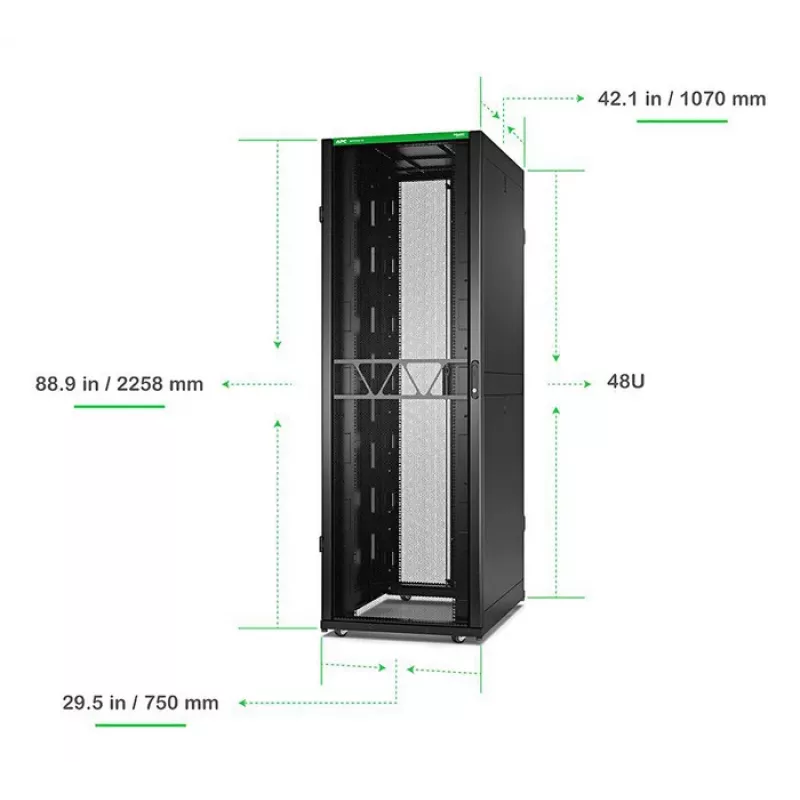 APC NetShelter SX Server Rack Gen 2, 48U, 2258H x 750W x 1070D mm, with Sides, Black