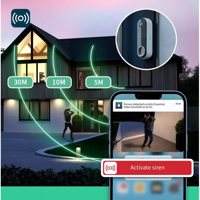 Video Doorbell Arlo Essential HD AVD3001-100EUS 1536p 180° Field of View