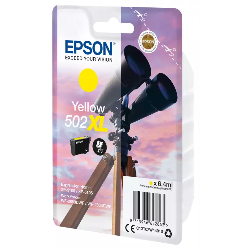 Epson Singlepack Yellow 502XL Ink, High (XL) Yield, Yellow, Pigment-based ink, 6.4 ml, 1 pc(s), 470 pages