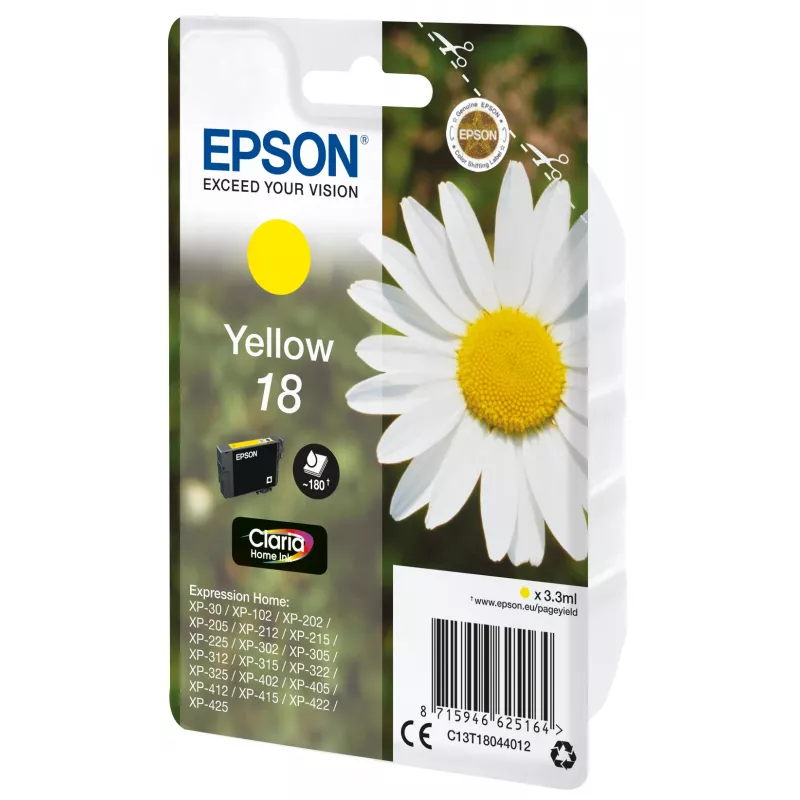 Epson Daisy Singlepack Yellow 18 Claria Home Ink, Yellow, Pigment-based ink, 3.3 ml, 1 pc(s), 180 pages