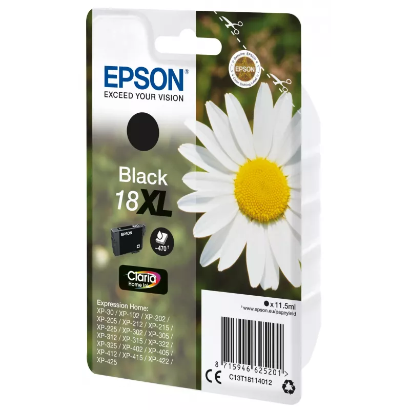 Epson Daisy Singlepack Black 18XL Claria Home Ink, High (XL) Yield, Black, Pigment-based ink, 11.5 ml, 1 pc(s), 470 pages
