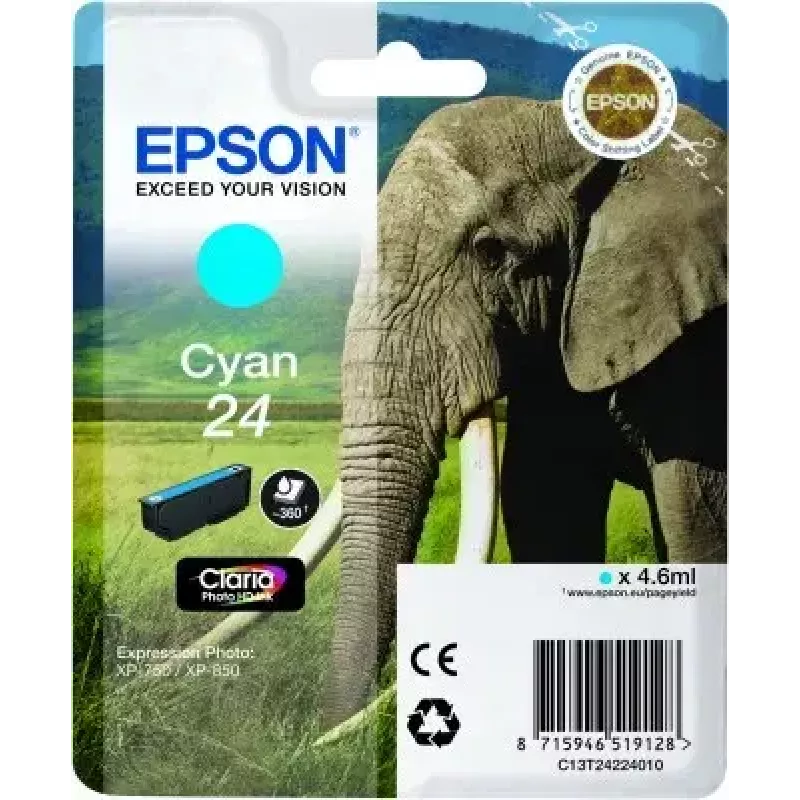 Epson Elephant Singlepack Cyan 24 Claria Photo HD Ink