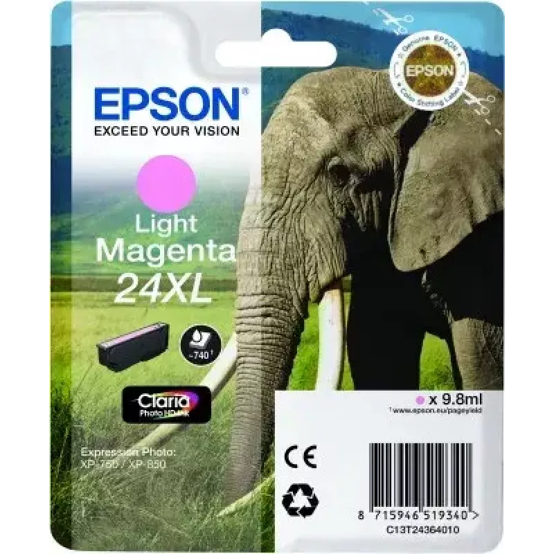 Ink cartridge Epson Elephant Singlepack Light Magenta 24XL Claria Photo HD (single, pigment-based, light magenta)