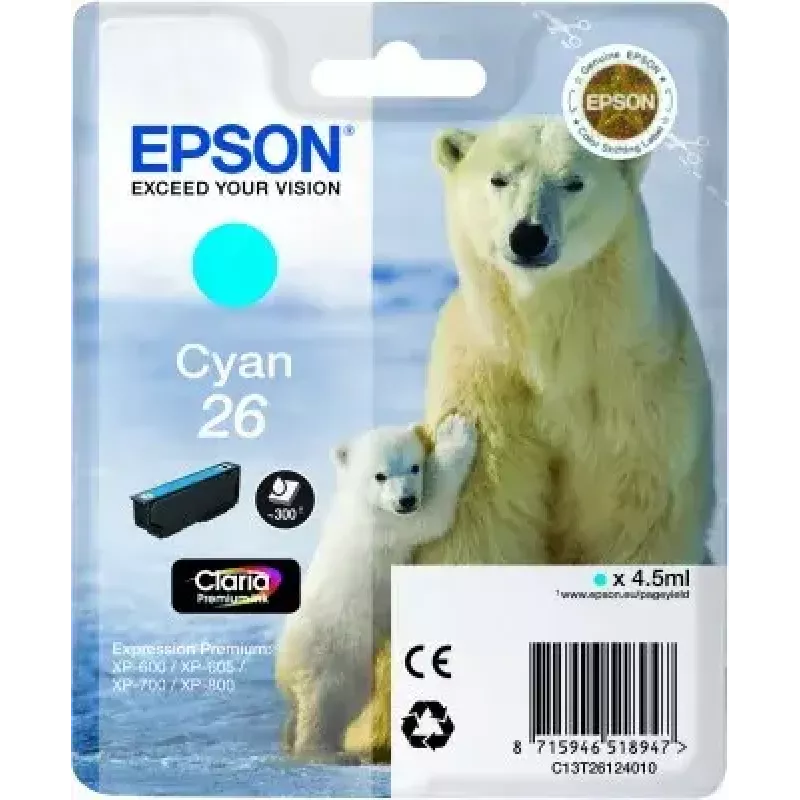 Ink cartridge Epson C13T26124010 Singlepack Cyan 26 Claria Premium — Cyan, 1 pcs