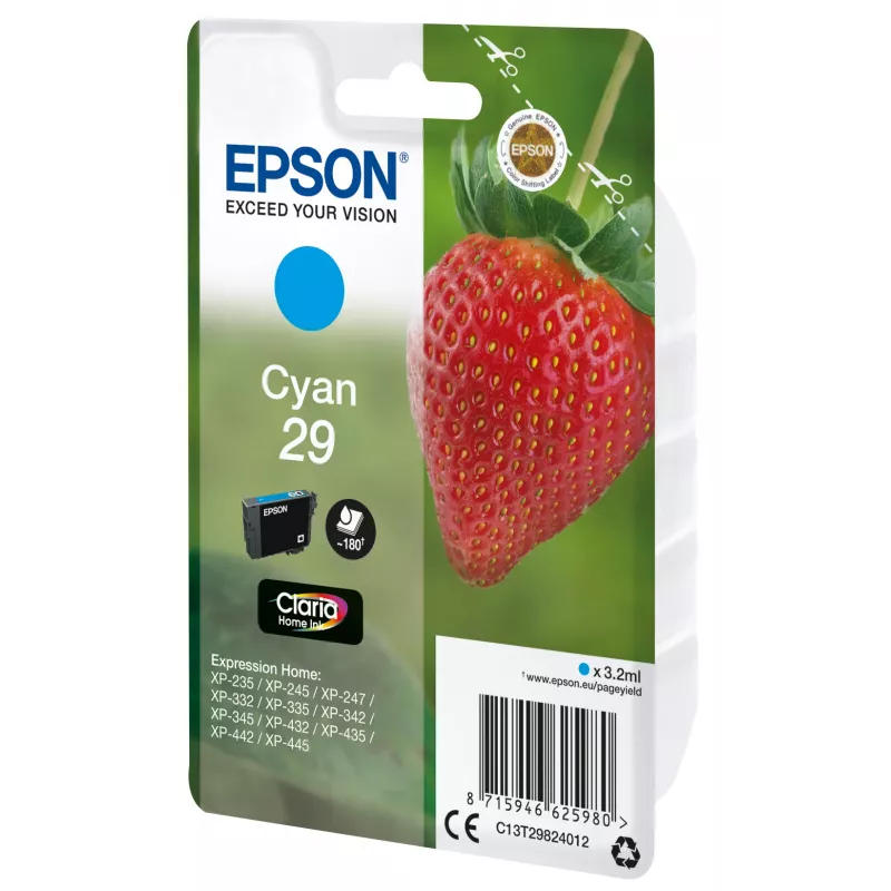 Epson Strawberry Singlepack Cyan 29 Claria Home Ink, Cyan, 3.2 ml, 1 pc(s), 180 pages