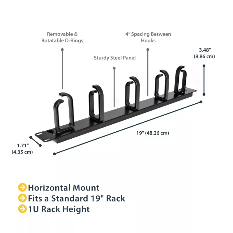 StarTech.com 1U 19in Metal Rackmount Cable Management Panel