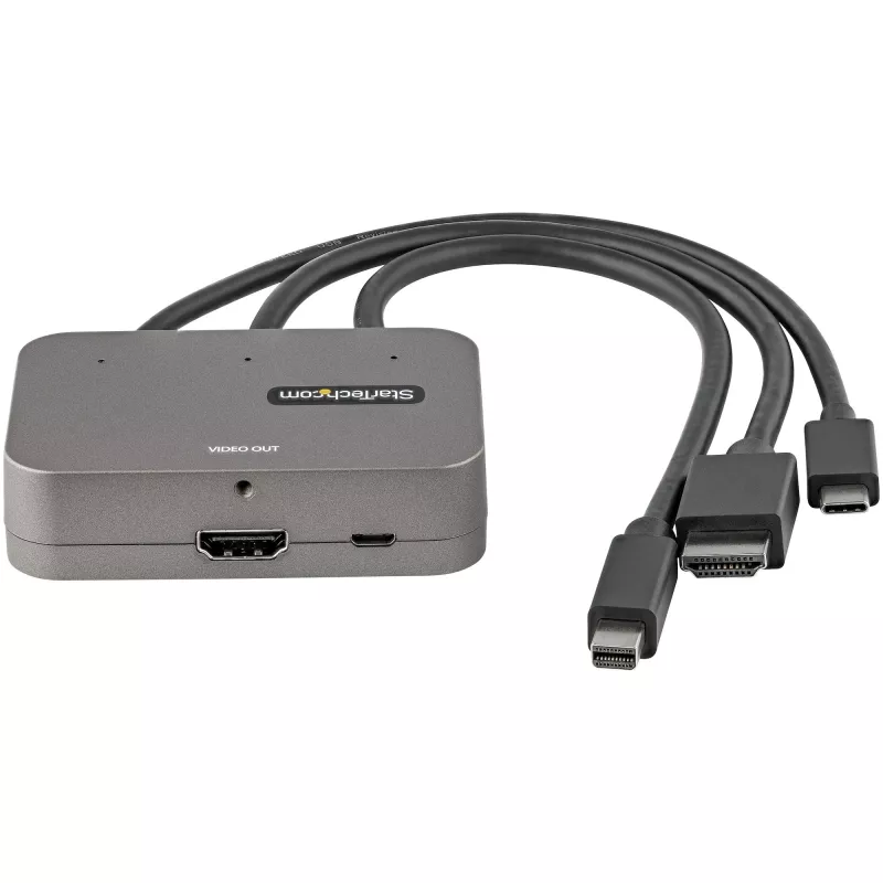 StarTech.com 3-in-1 Multiport to HDMI Adapter - 4K 60Hz USB-C, HDMI or Mini DisplayPort to HDMI Converter for Conference Room - Digital AV Video Adapter to Connect HDMI Monitor/Display