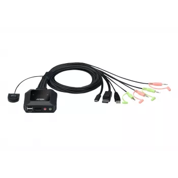 ATEN 2-Port USB-C DisplayPort Hybrid Cable KVM Switch, 4096 x 2160 pixels, 4K Ultra HD, 0.74 W, Black