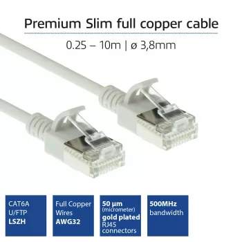 ACT Grey 1 meter LSZH U/FTP CAT6A datacenter slimline patch cable snagless with RJ45 connectors