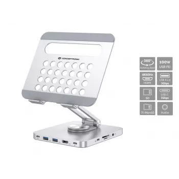 Conceptronic DONN26G, Silver, Tablet, Multimedia stand, Aluminium, 100 W, MicroSD (TransFlash), SD, SDHC, SDXC