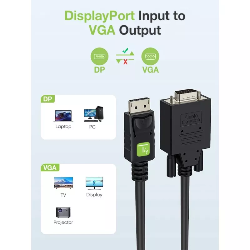 Techly Monitor DisplayPort to VGA cable 3 m ICOC DSP-V-030, 3 m, VGA (D-Sub), DisplayPort, Male, Male, Nickel