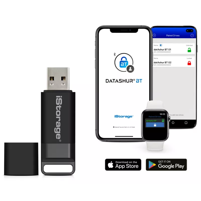 iStorage datAshur BT 64 GB | Encrypted Secure Flash Drive | Unlock via Smartphone Using Bluetooth | FIPS 140-2 Level 3 Certified | Remote Management Ready