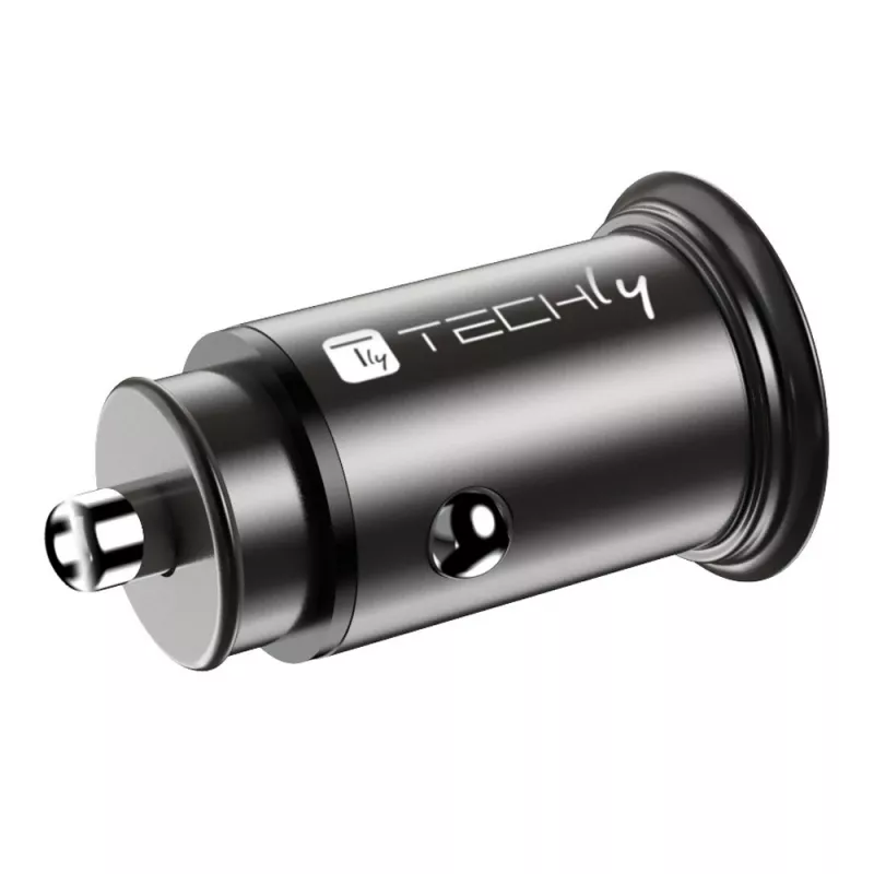 Techly Mini Car Charger USB-A and USB-C Quick Charge 3.0 38W in Black Metal