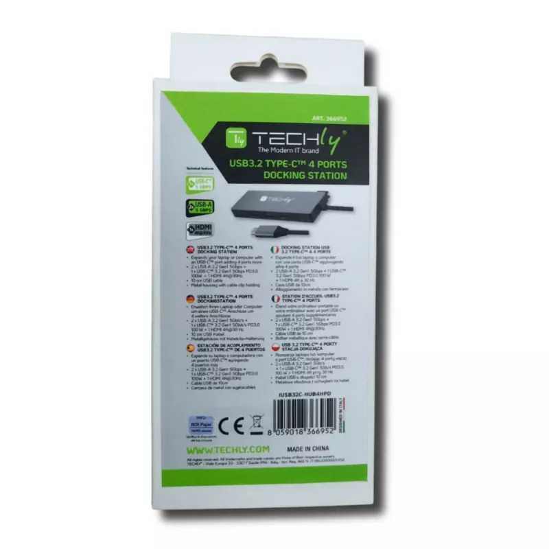 Techly IUSB32C-HUB4HPD laptop dock/port replicator Wired USB 3.2 Gen 2 (3.1 Gen 2) Type-C Grey