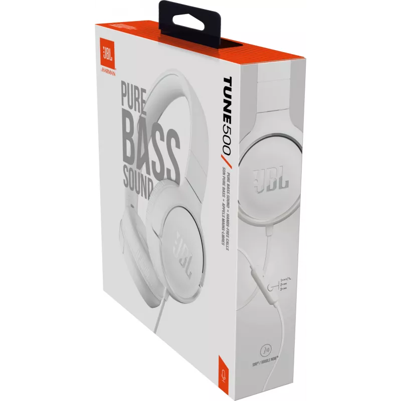JBL Tune 500 WHITE, Wired, 20 - 20000 Hz, Music, 148 g, Headphones, White