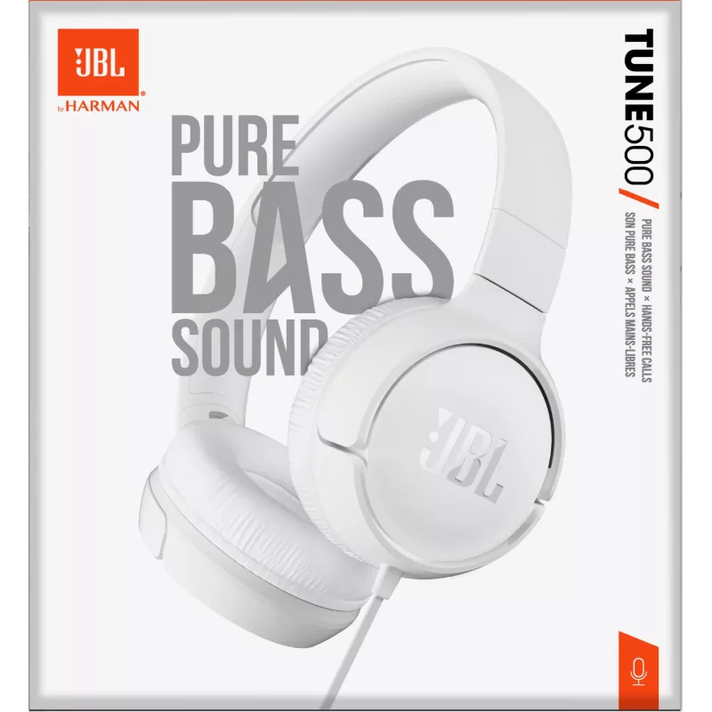 JBL Tune 500 WHITE, Wired, 20 - 20000 Hz, Music, 148 g, Headphones, White