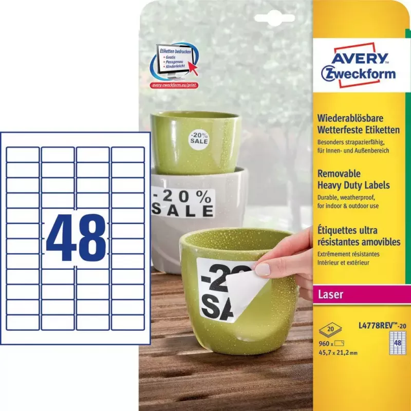 Self-adhesive label Avery L4778REV-20 Rounded rectangle