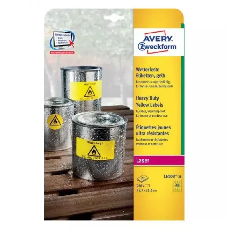 Self-adhesive label Rectangle Avery L6103-20