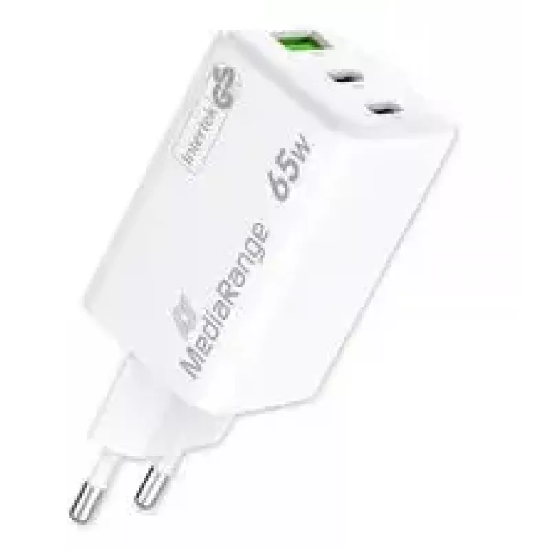 Mobile device charger MediaRange MRMA116-2 — Indoor AC fast charger, 100–240V input, up to 20V output, 2× USB-C, white